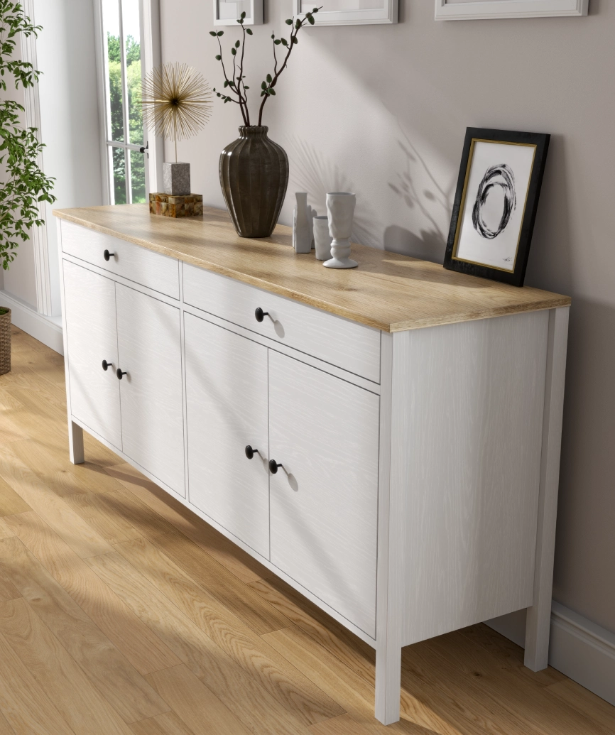 Hunerica Lorena 4 Kapak 2 Çekmeceli Konsol -Wood Beyaz-Minifiks Bağlantılı