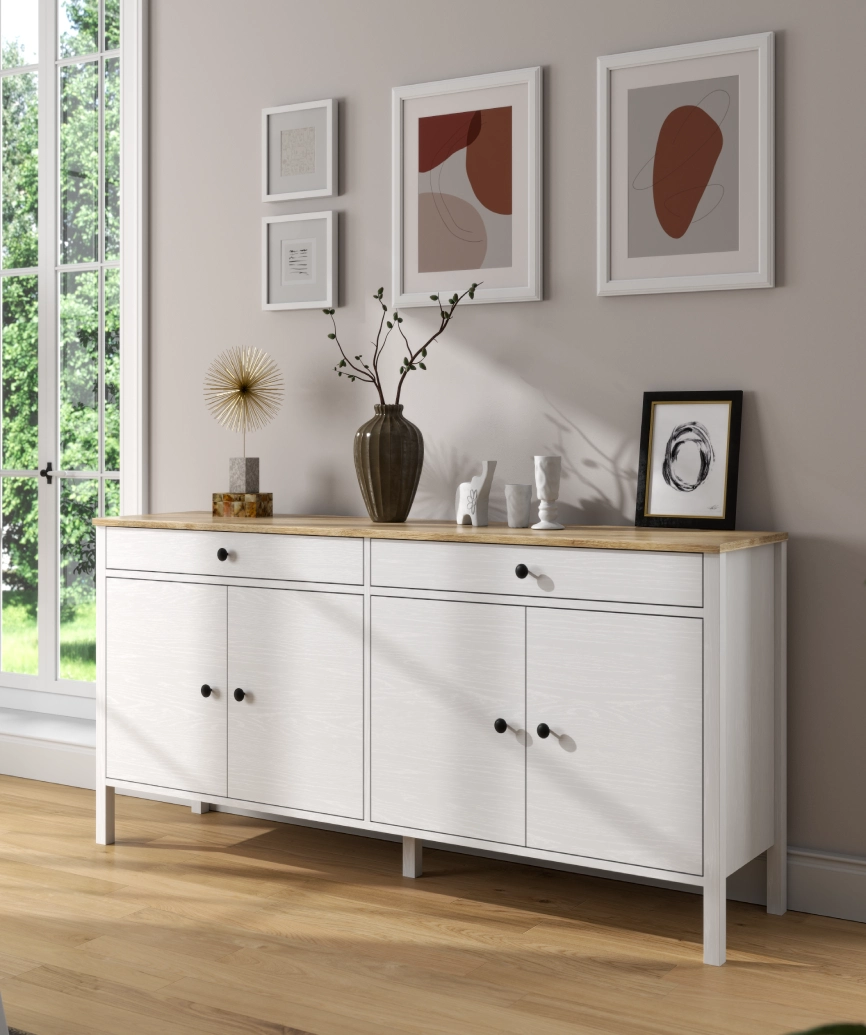 Hunerica Lorena 4 Kapak 2 Çekmeceli Konsol -Wood Beyaz-Minifiks Bağlantılı