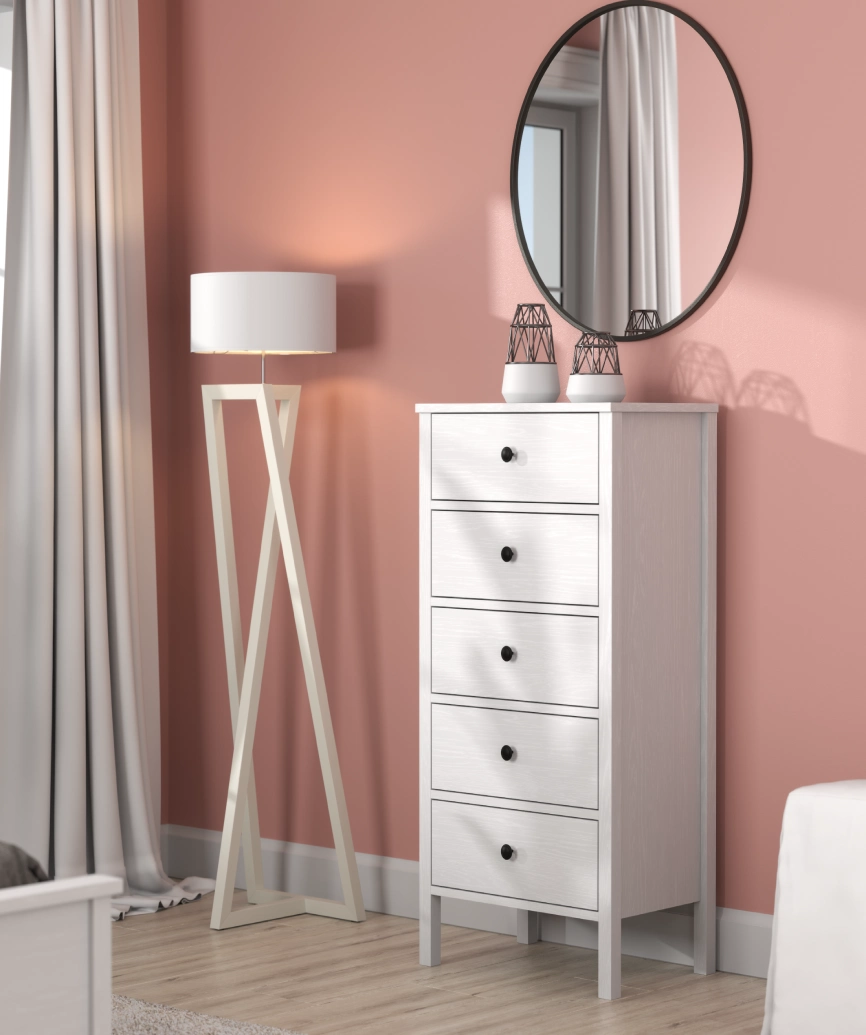 Hunerica Orven 5 çekmeceli şifonyer - Wood Beyaz - Minifiks Bağlantılı