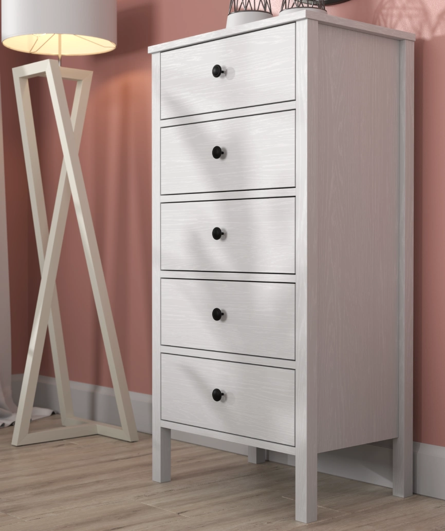 Hunerica Orven 5 çekmeceli şifonyer - Wood Beyaz - Minifiks Bağlantılı