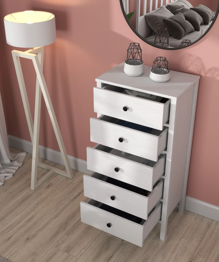 Hunerica Orven 5 çekmeceli şifonyer - Wood Beyaz - Minifiks Bağlantılı