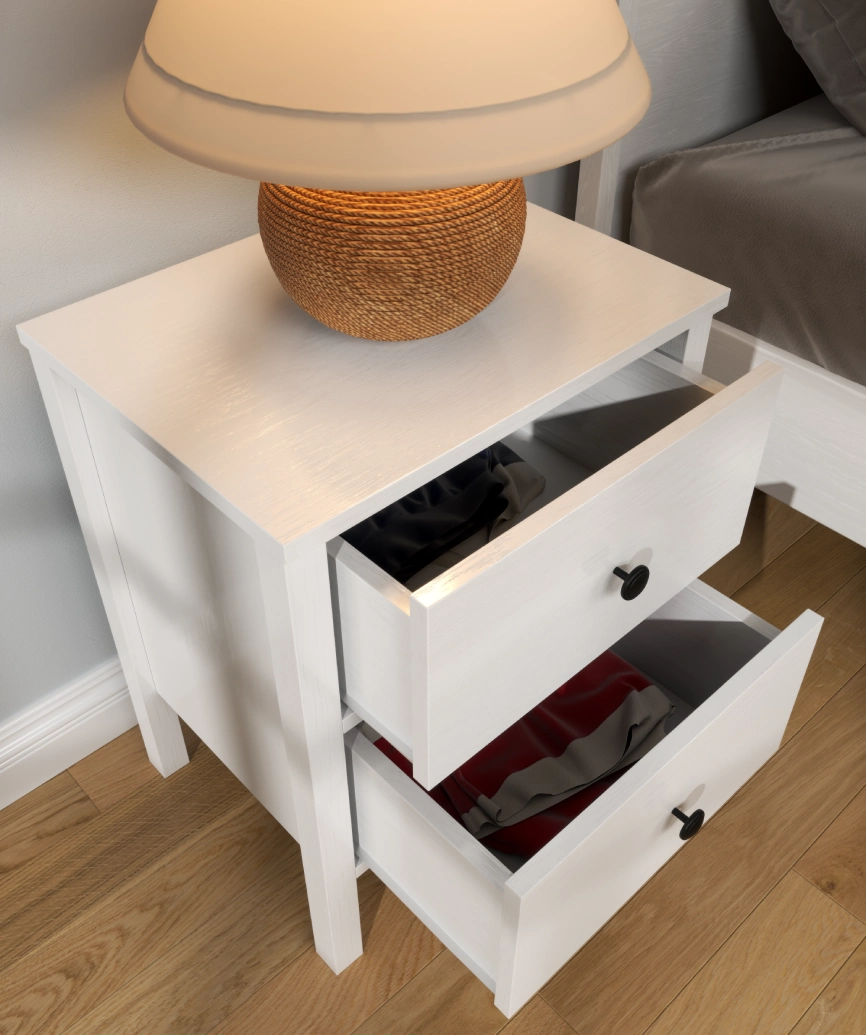 Hunerica Ismera 2 çekmeceli komodin -Wood Beyaz-Minifiks Bağlantılı