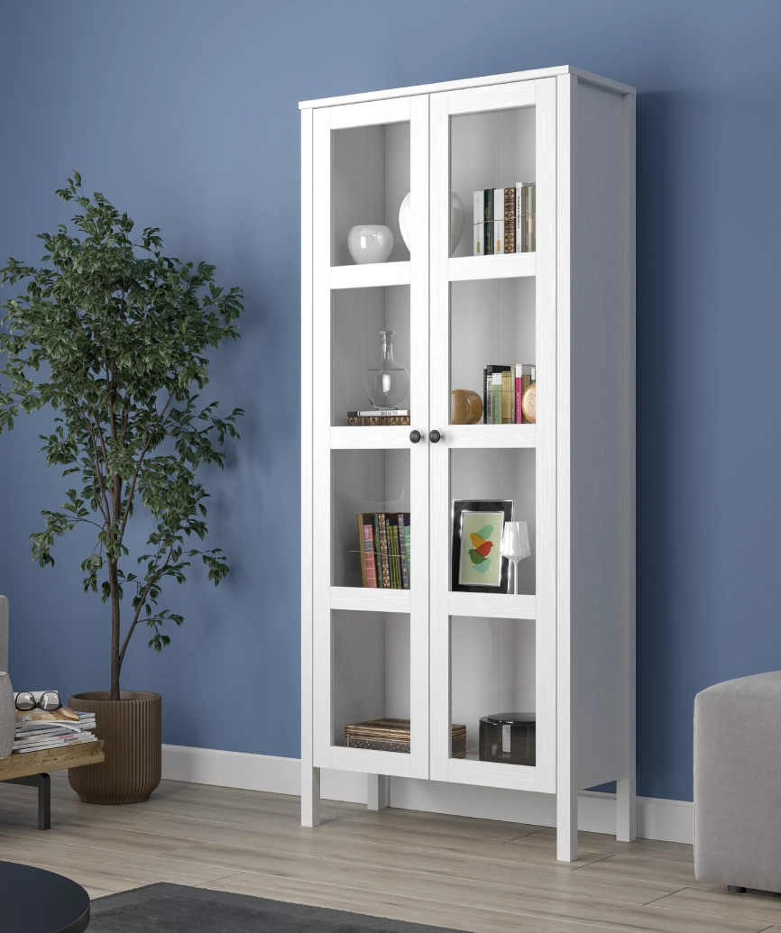 Hunerica Romy Cam Kapaklı Kitaplık/vitrin/büfe-Wood Beyaz-Minifiks Bağlantılı