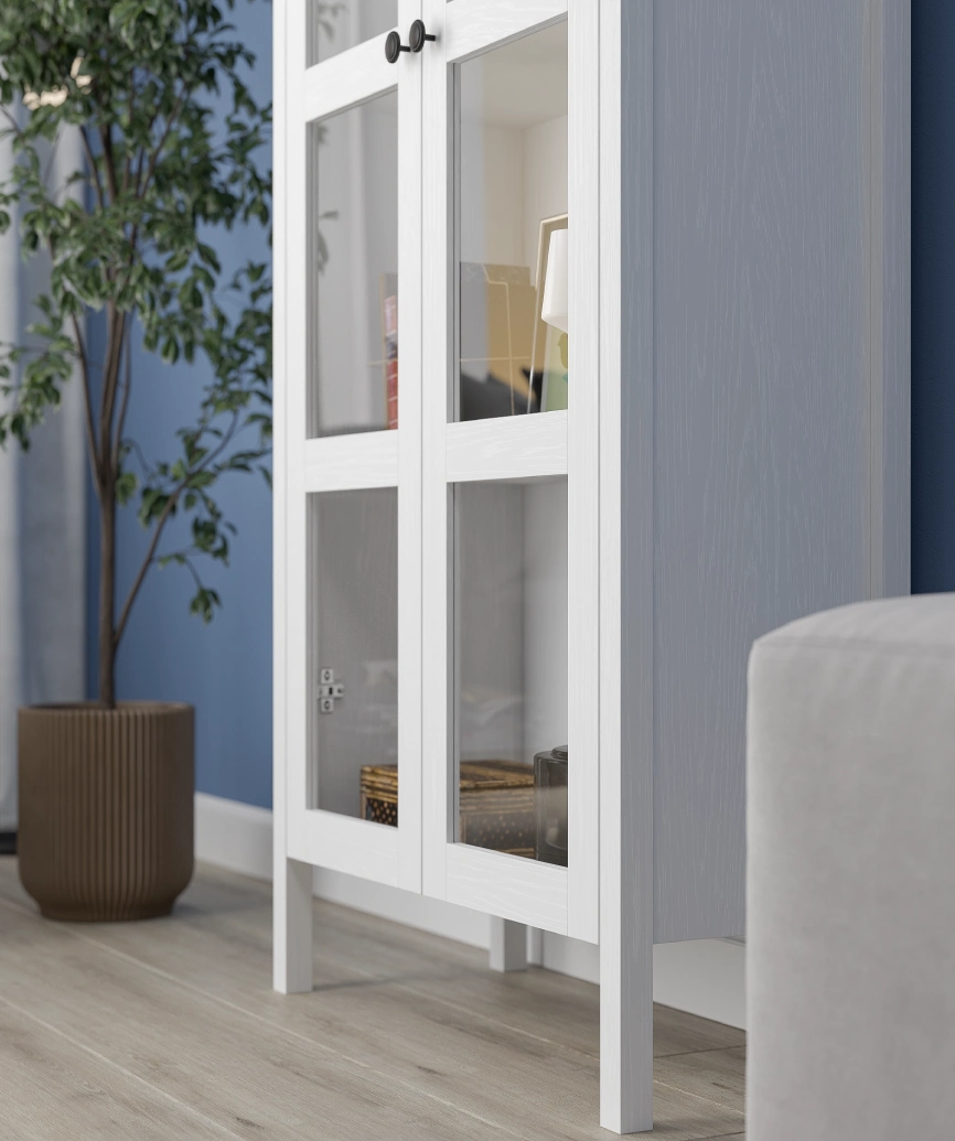 Hunerica Romy Cam Kapaklı Kitaplık/vitrin/büfe-Wood Beyaz-Minifiks Bağlantılı