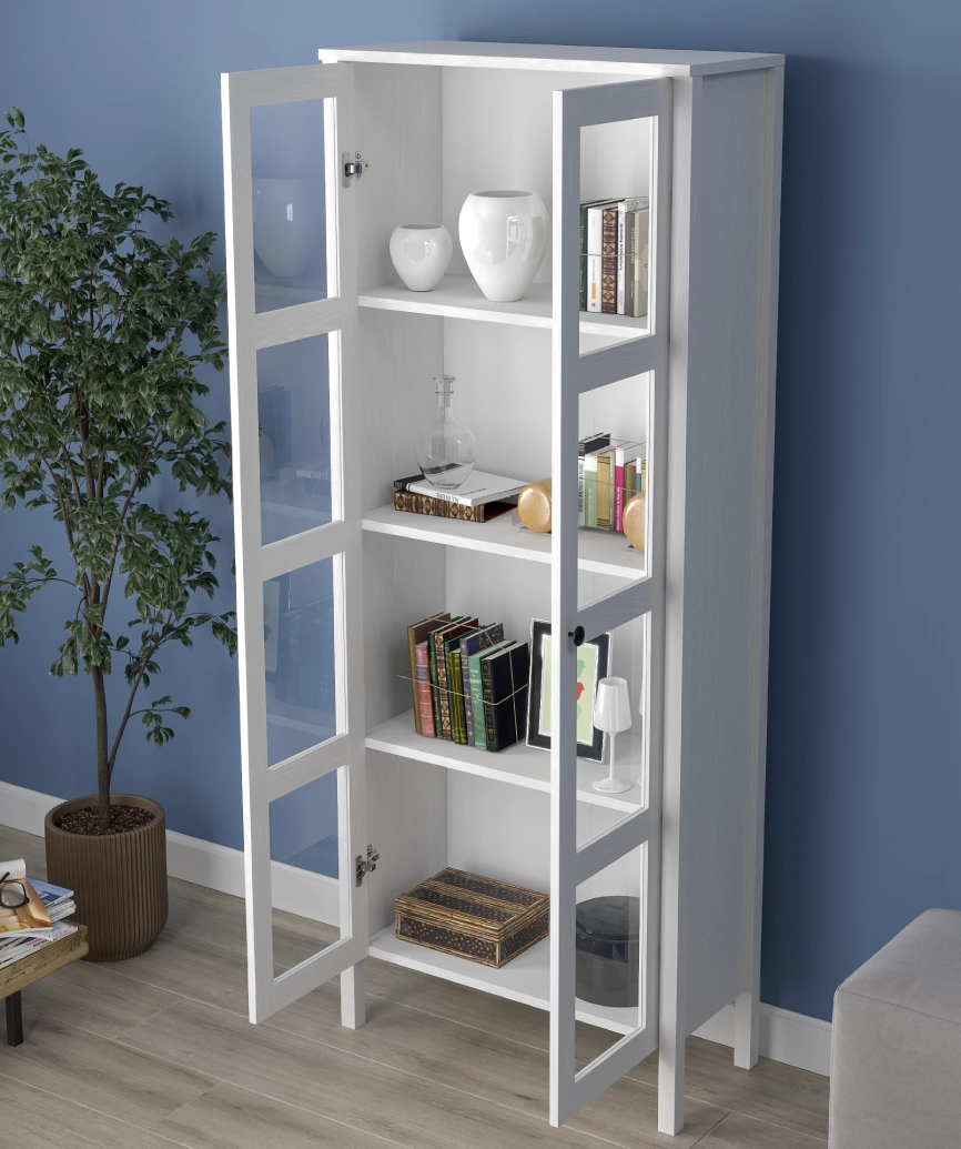 Hunerica Romy Cam Kapaklı Kitaplık/vitrin/büfe-Wood Beyaz-Minifiks Bağlantılı