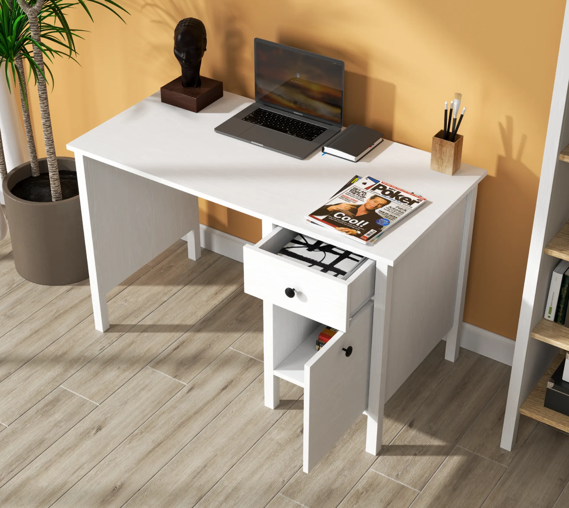 Hunerica Mirel 1 Kapak1 Çekmeceli Çalışma Masası-Wood Beyaz-Minifiks Bağlantılı