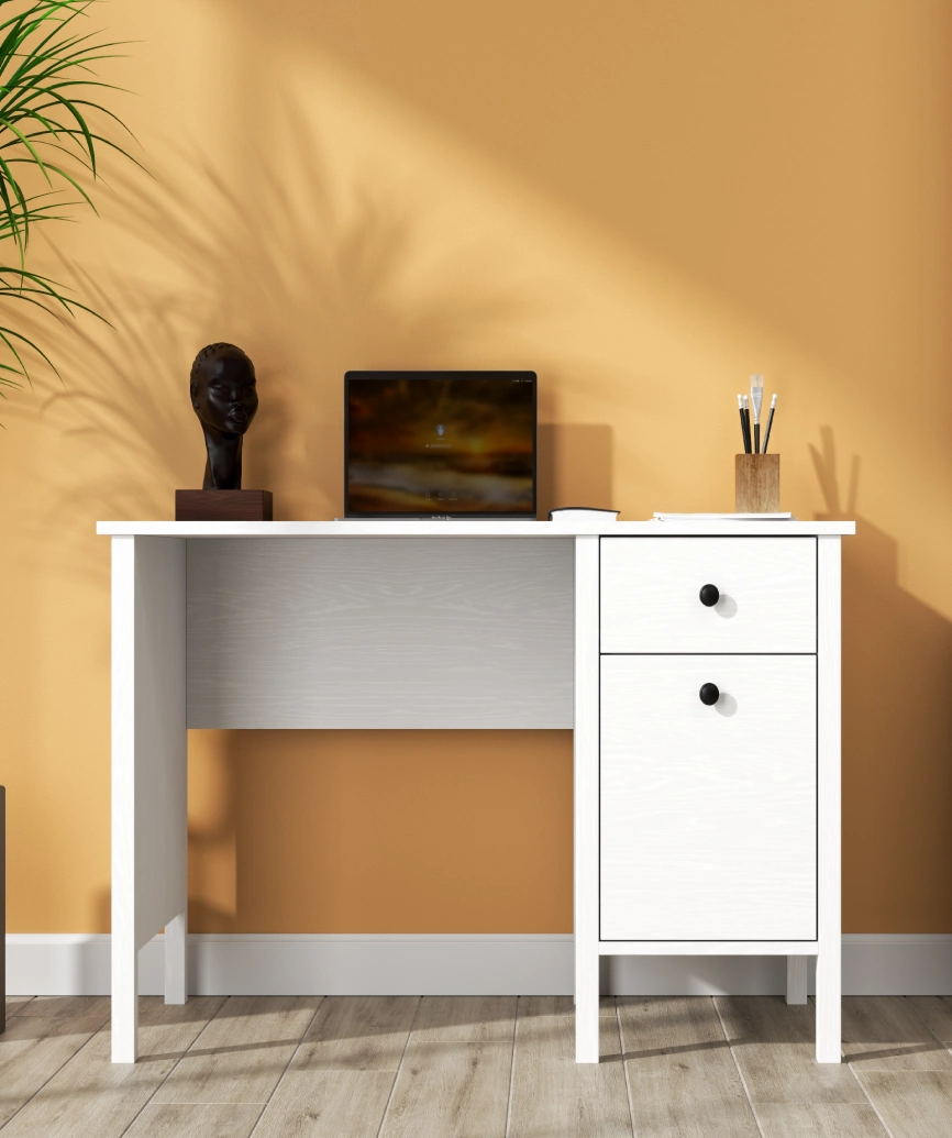 Hunerica Mirel 1 Kapak1 Çekmeceli Çalışma Masası-Wood Beyaz-Minifiks Bağlantılı