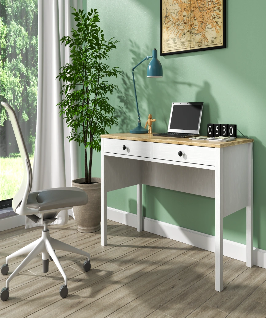 Hunerica Talio 2 Çekmeceli Çalışma Masası -Wood Beyaz-Minifiks Bağlantılı