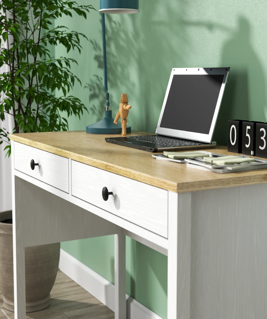 Hunerica Talio 2 Çekmeceli Çalışma Masası -Wood Beyaz-Minifiks Bağlantılı