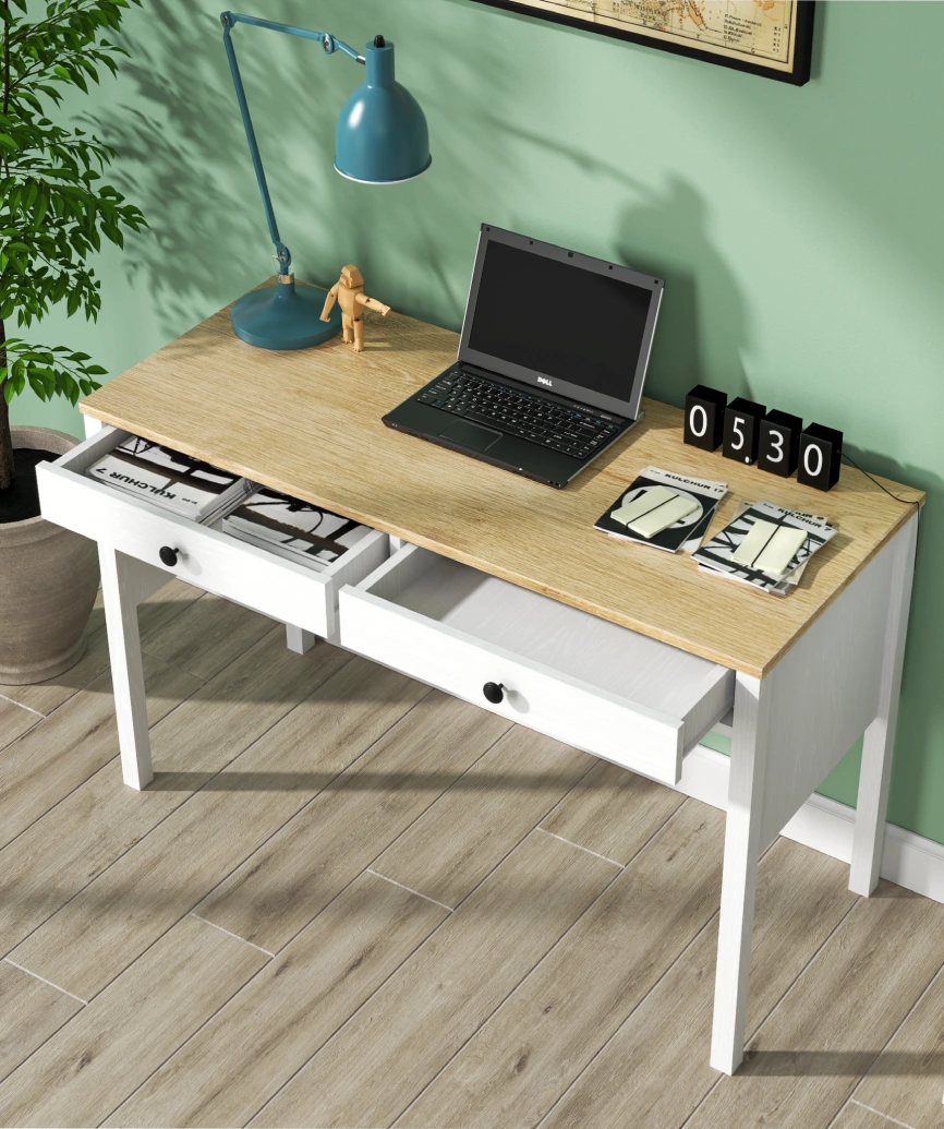 Hunerica Talio 2 Çekmeceli Çalışma Masası -Wood Beyaz-Minifiks Bağlantılı