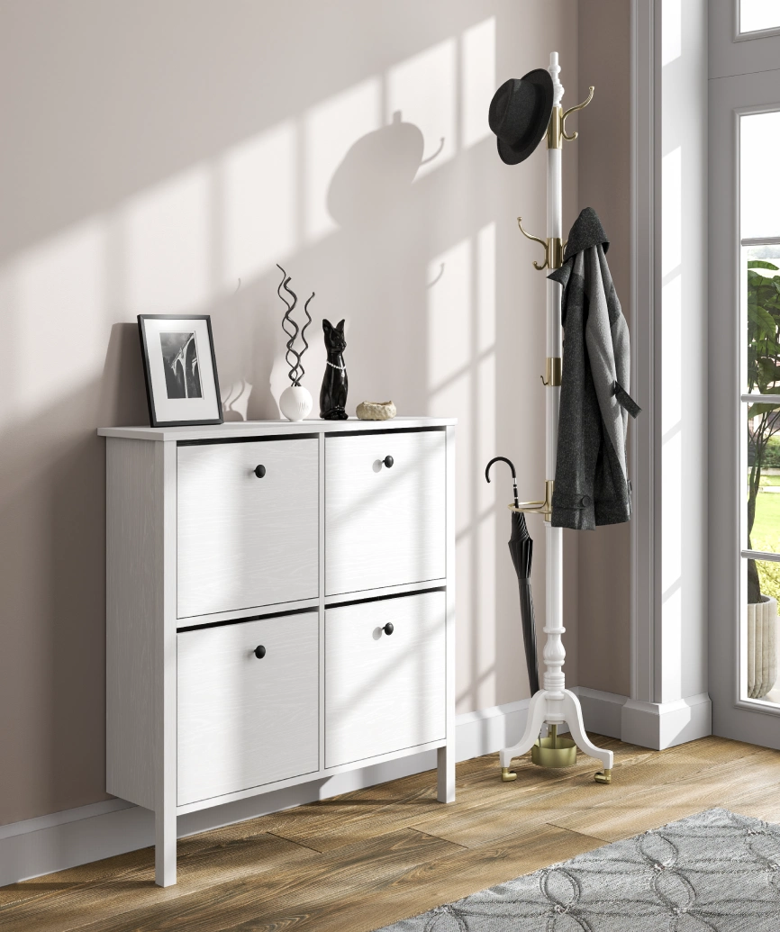 Hunerica limma 4 kapaklı ayakkabılık -Wood Beyaz-Minifiks Bağlantılı