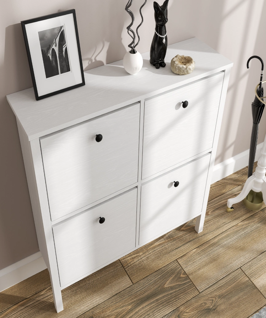 Hunerica limma 4 kapaklı ayakkabılık -Wood Beyaz-Minifiks Bağlantılı