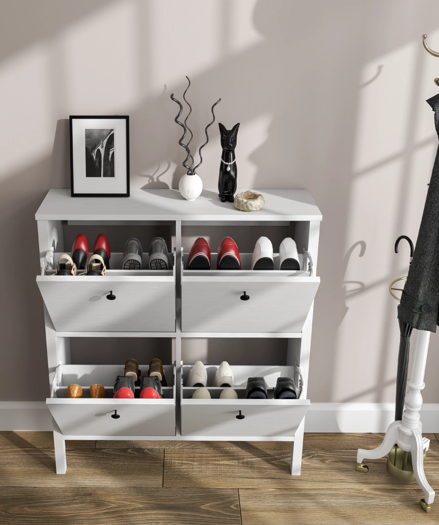 Hunerica limma 4 kapaklı ayakkabılık -Wood Beyaz-Minifiks Bağlantılı