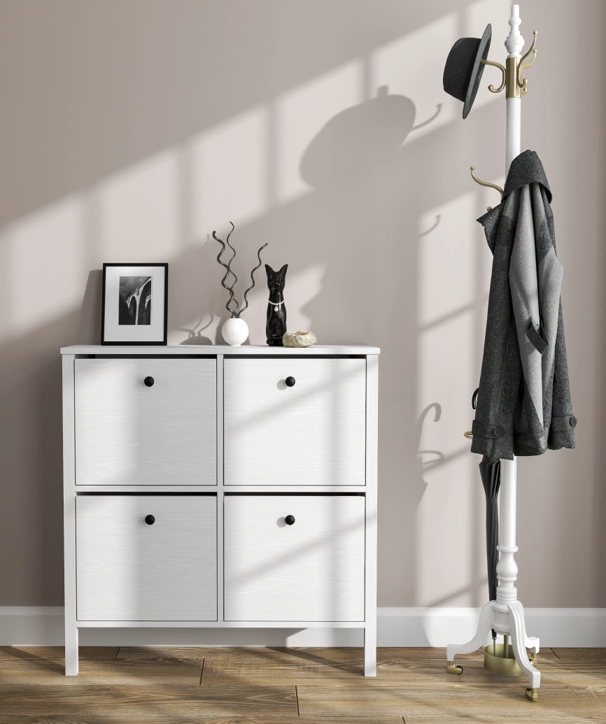 Hunerica limma 4 kapaklı ayakkabılık -Wood Beyaz-Minifiks Bağlantılı