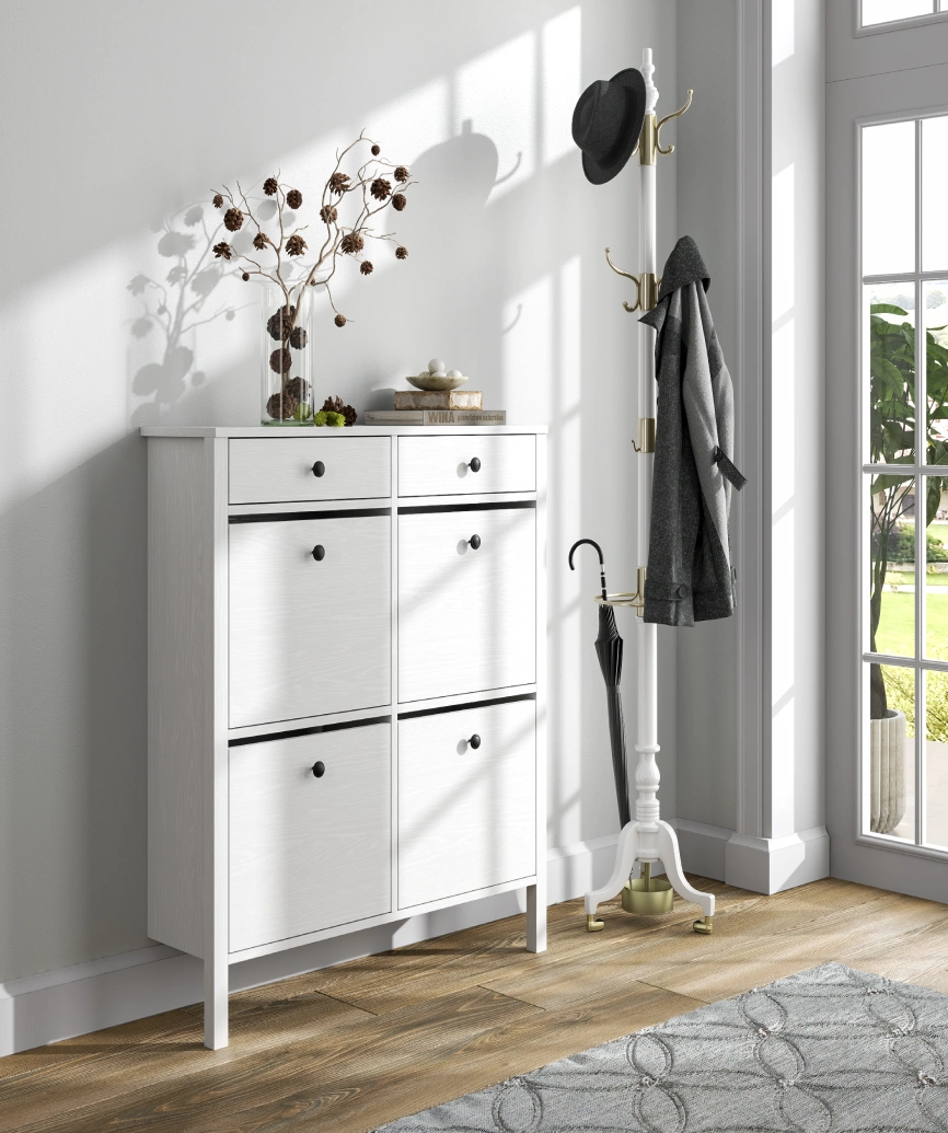 Hunerica Melora 4 kapaklı 2 çekmeceli ayakkabılık -Wood Beyaz-Minifiks Bağlantılı