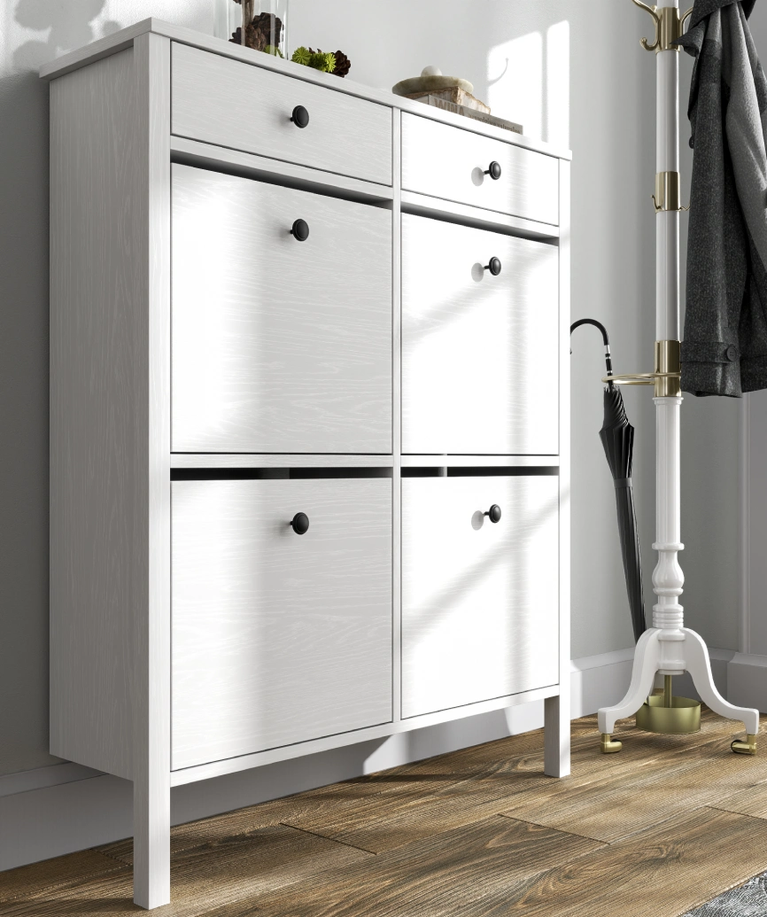 Hunerica Melora 4 kapaklı 2 çekmeceli ayakkabılık -Wood Beyaz-Minifiks Bağlantılı