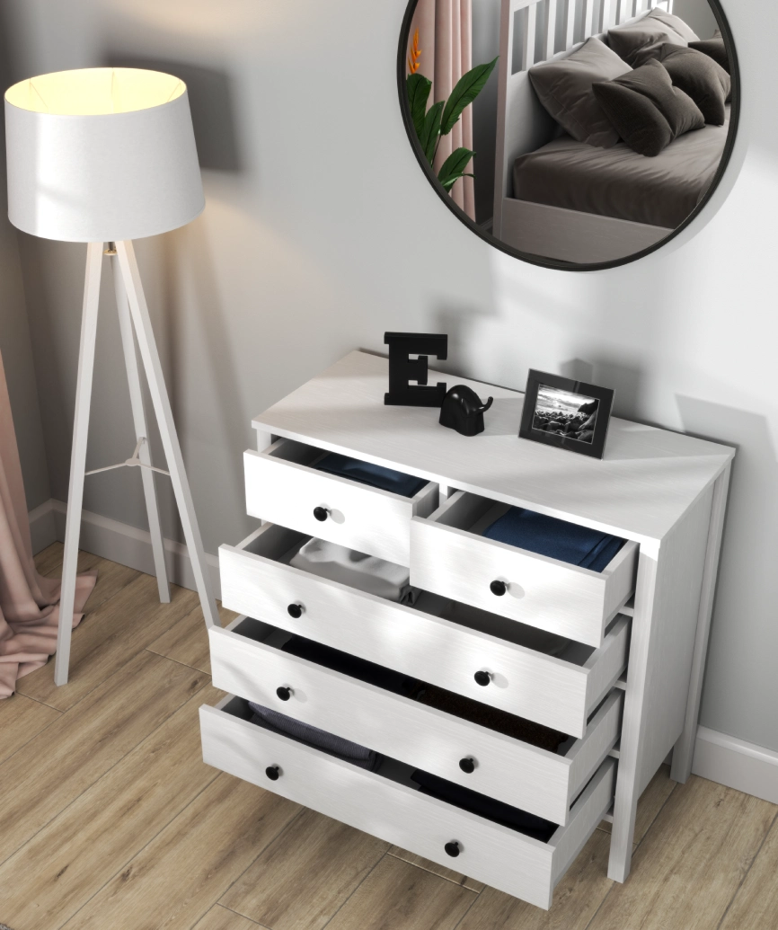 Hunerica Elaya 5 Çekmeceli Şifonyer-Wood Beyaz-Minifiks Bağlantılı - Görsel 4