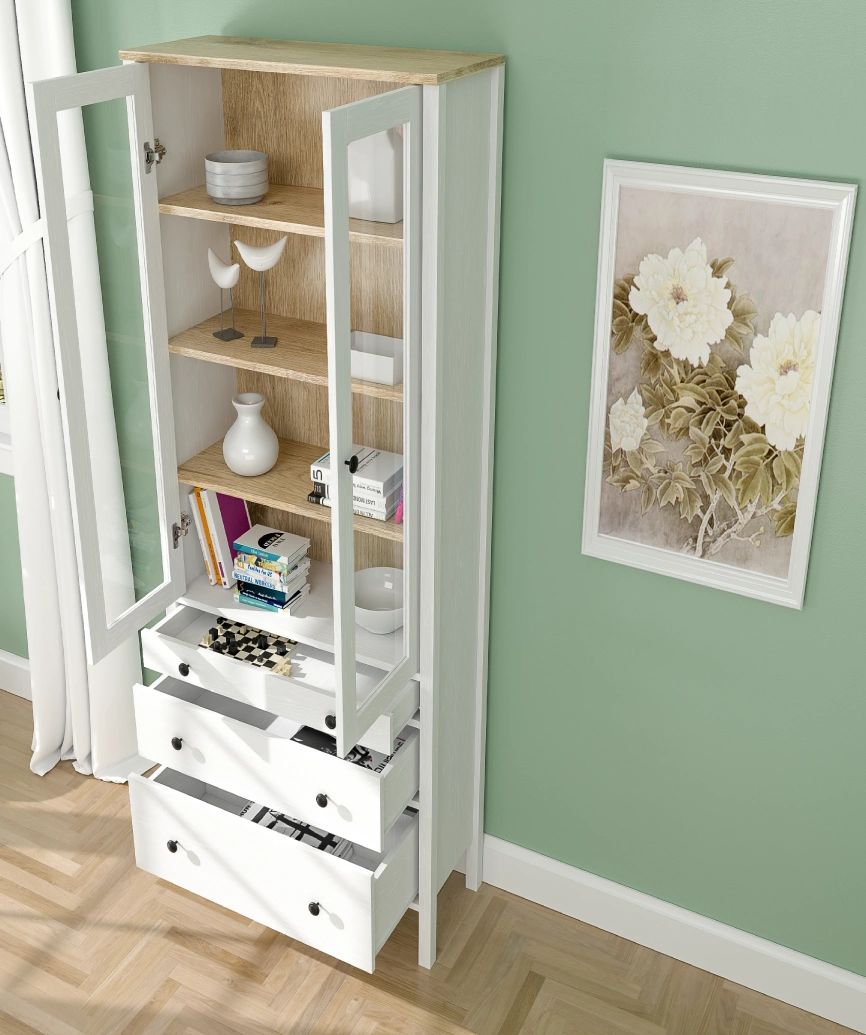 Hunerica Elva Cam Kapaklı Büfe/vitrin/konsol-Wood Beyaz-Minifiks Bağlantılı-Minifiks Bağlantılı - Görsel 4