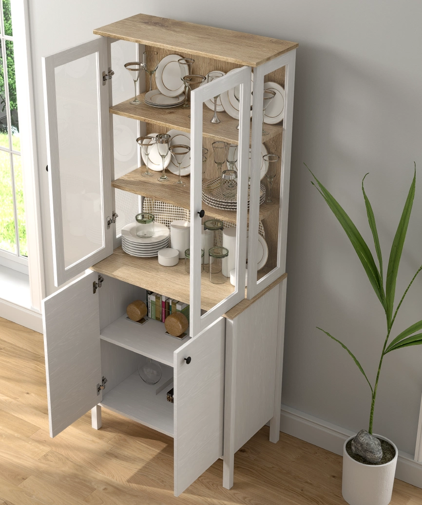 Hunerica Darel Cam kapaklı vitrin/büfe - wood beyaz/legnano - Görsel 3