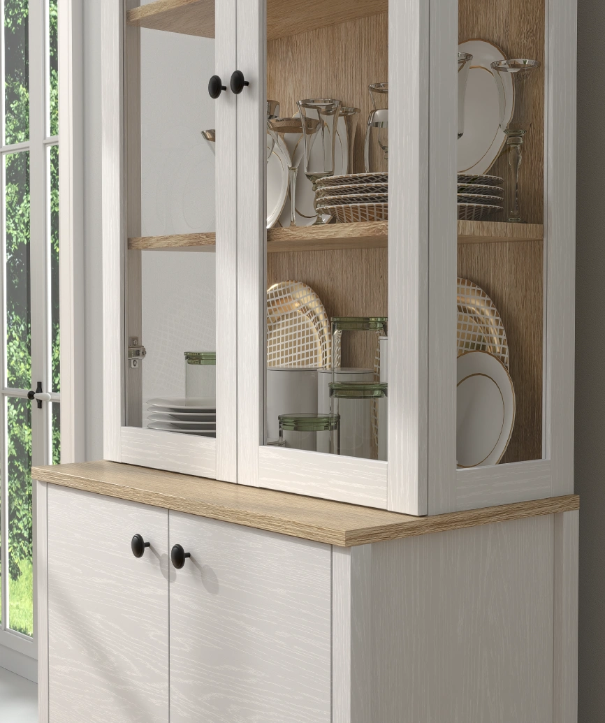 Hunerica Darel Cam kapaklı vitrin/büfe - wood beyaz/legnano - Görsel 4