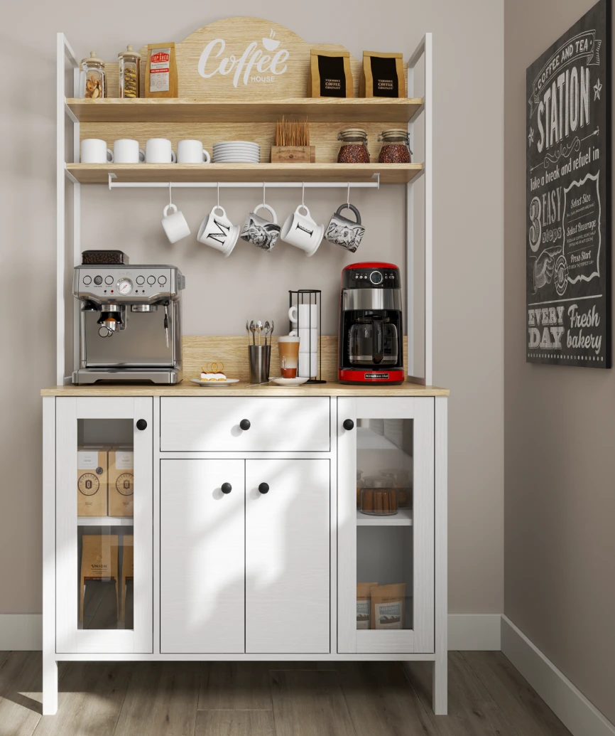 Hunerica Salva 4 Kapaklı1 Çekmeceli kahve dolabı-Wood Beyaz-Minifiks Bağlantılı - Görsel 5