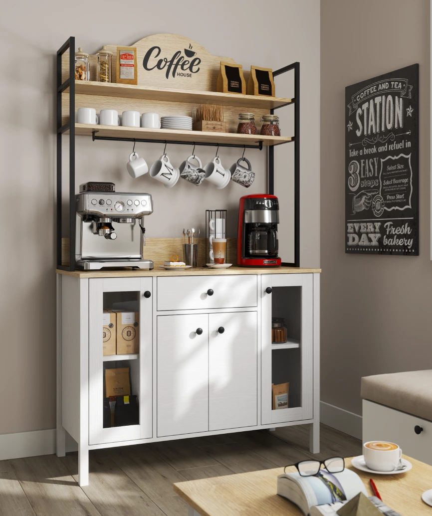 Hunerica Salva 4 Kapaklı1 Çekmeceli kahve dolabı-Wood Beyaz-Minifiks Bağlantılı - Görsel 6