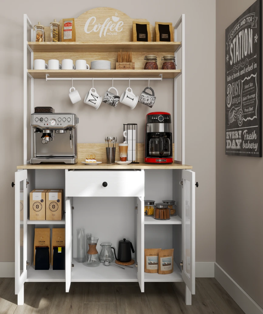 Hunerica Salva 4 Kapaklı1 Çekmeceli kahve dolabı-Wood Beyaz-Minifiks Bağlantılı - Görsel 4