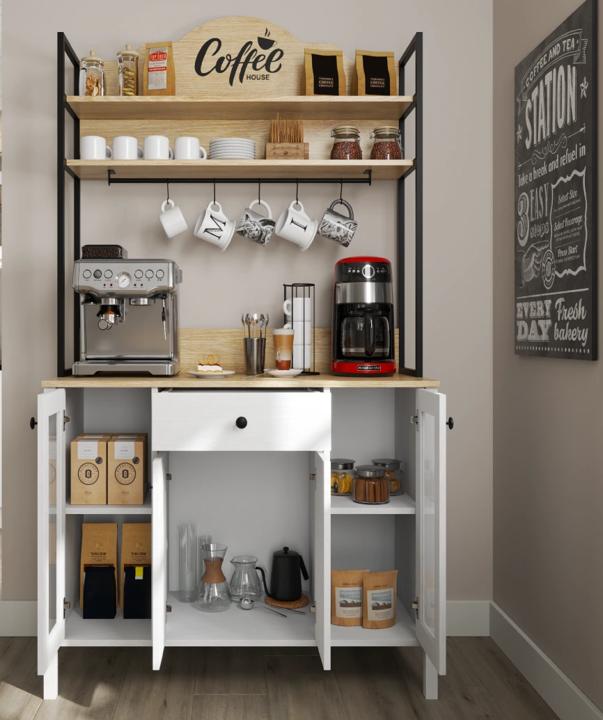 Hunerica Salva 4 Kapaklı1 Çekmeceli kahve dolabı-Wood Beyaz-Minifiks Bağlantılı - Görsel 8