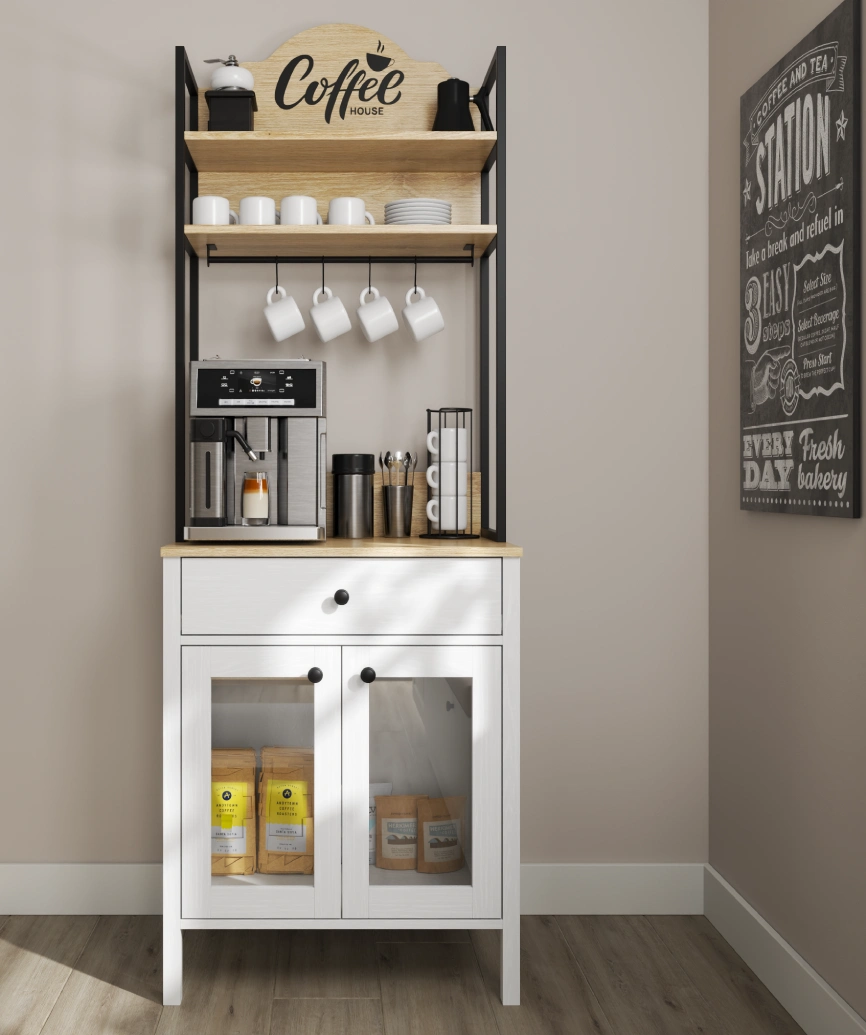 Hunerica Alva 2 Kapaklı1 Çekmeceli kahve dolabı-Wood Beyaz-Minifiks Bağlantılı - Görsel 5