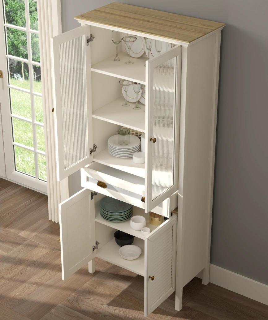 Hunerica Misio Premium 4 kapak tek çekmeceli büfe -Legnano/krem Minifiks Bağlantılı