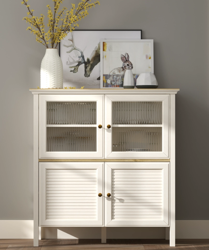 Hunerica Feyra Premium 2 cam kapaklı 2 panjur kapaklı büfe/vitrin -Legnano/krem Minifiks Bağlantılı