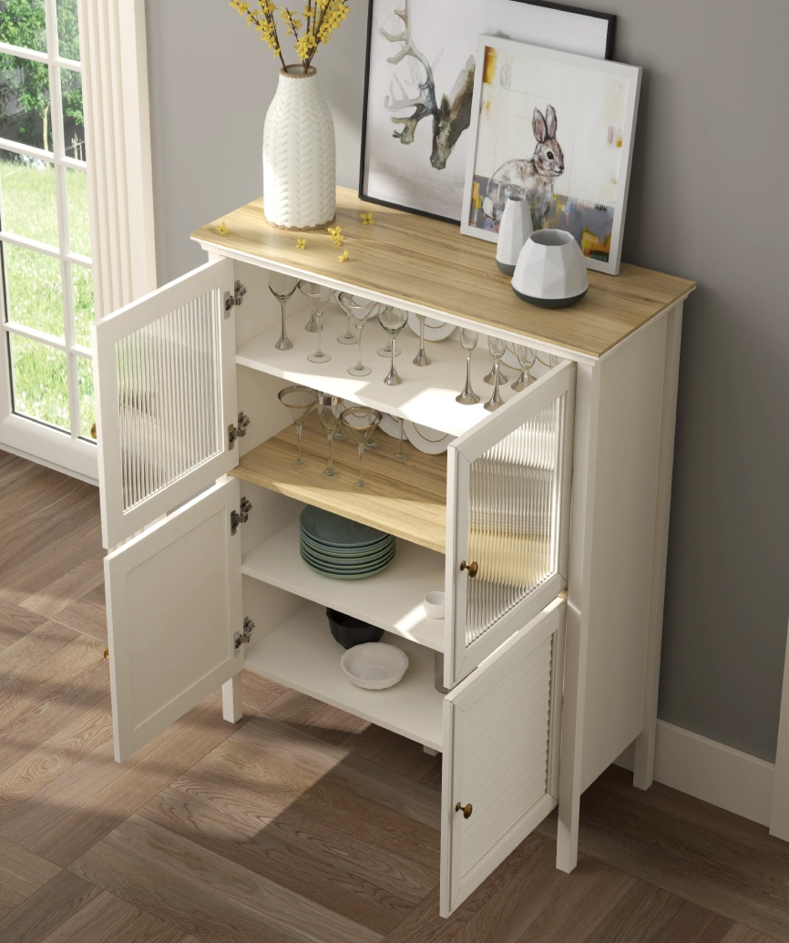 Hunerica Feyra Premium 2 cam kapaklı 2 panjur kapaklı büfe/vitrin -Legnano/krem Minifiks Bağlantılı