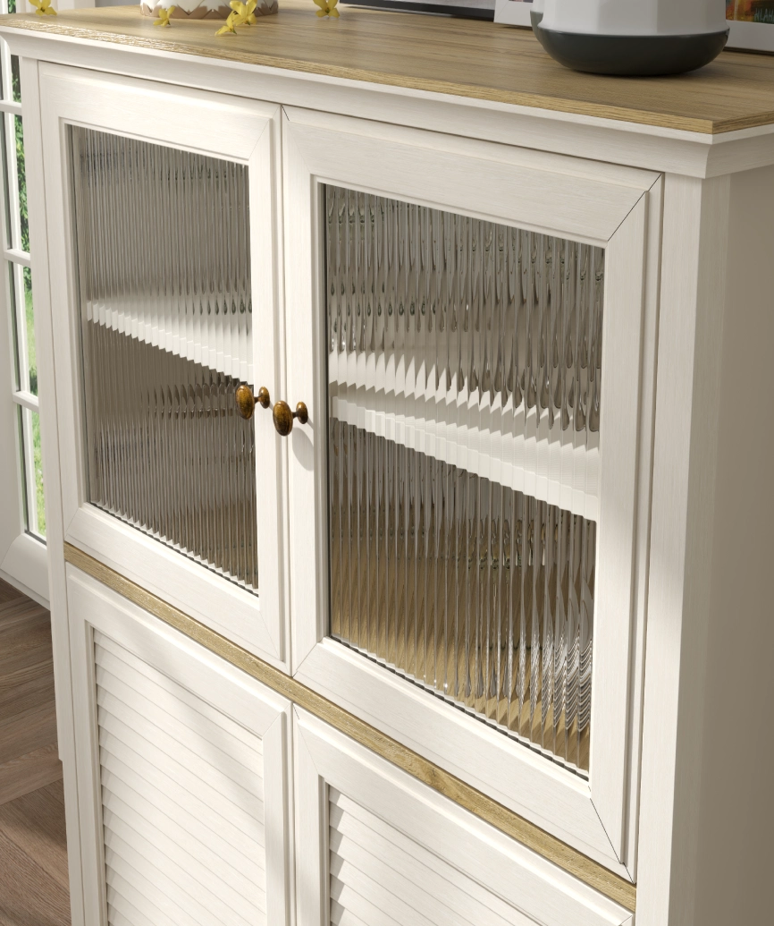 Hunerica Feyra Premium 2 cam kapaklı 2 panjur kapaklı büfe/vitrin -Legnano/krem Minifiks Bağlantılı