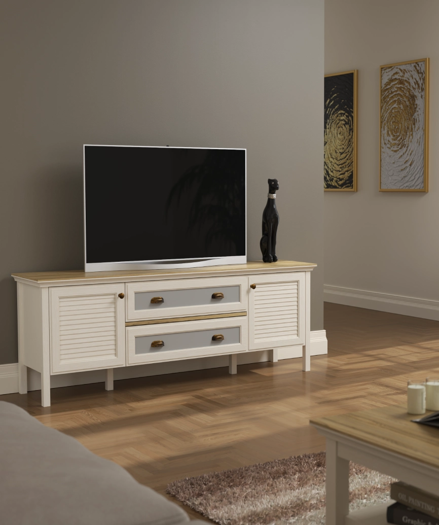 Hunerika Hunor Premium 2 kapak 2 Çekmece tv ünitesi- Minifiks - krem/legnano - Görsel 4