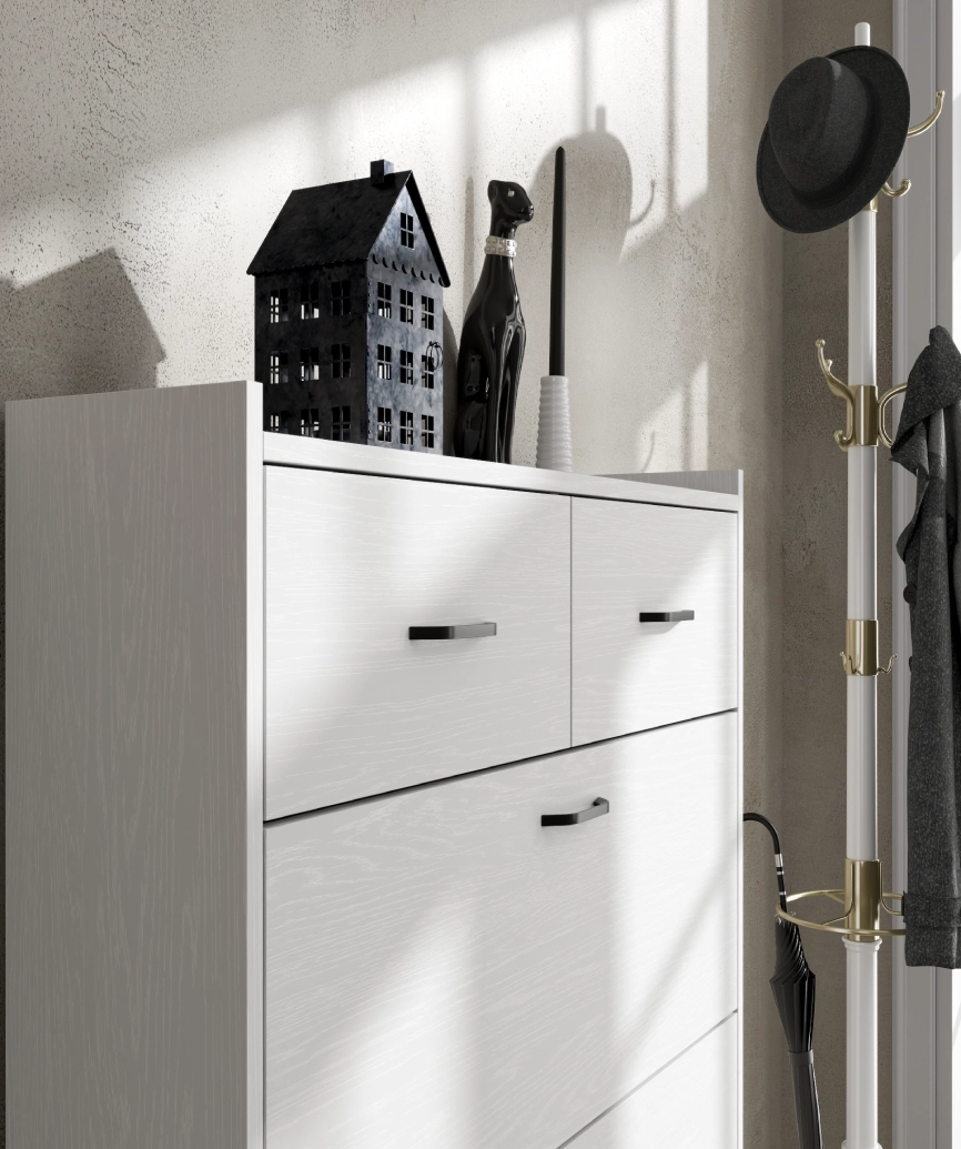 Hunerica Prina 3 kapak 2 çekmeceli ayakkabılık - Minifiks - wood beyaz/safir meşe