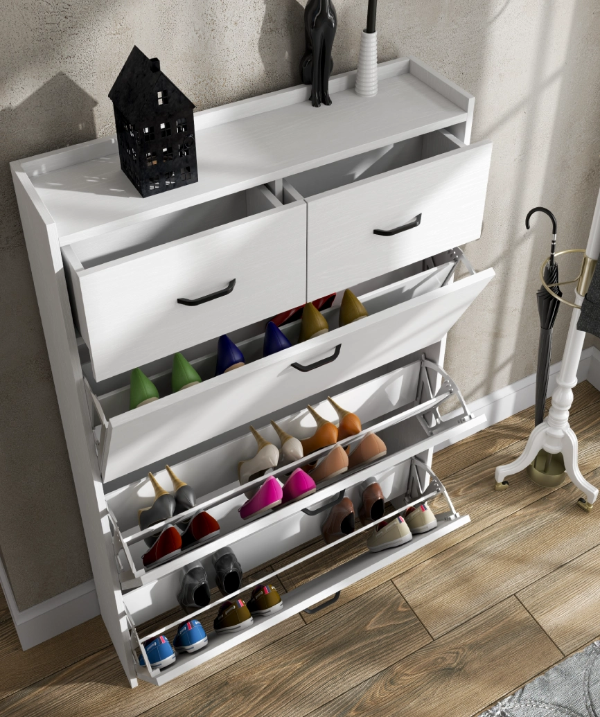 Hunerica Prina 3 kapak 2 çekmeceli ayakkabılık - Minifiks - wood beyaz/safir meşe