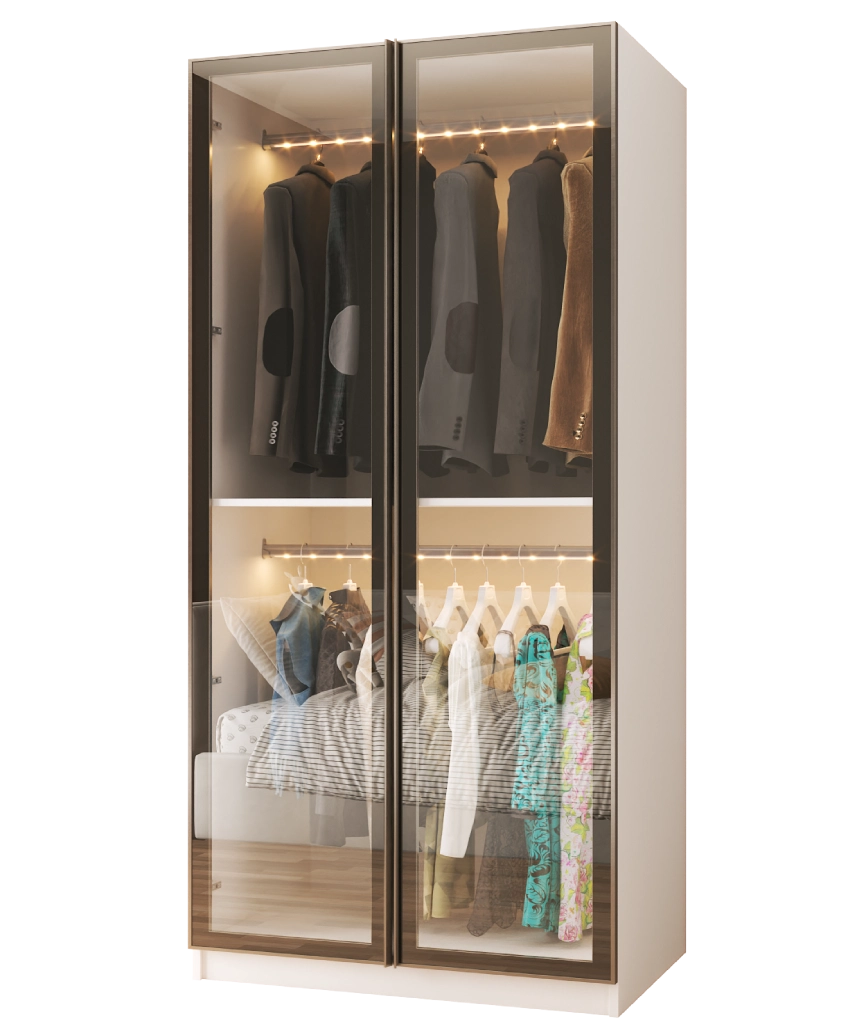 Hunerika Sonsuz dolap-2 Çift Askılıklı Modül -Sedef krem -Minifiks Bağlantılı