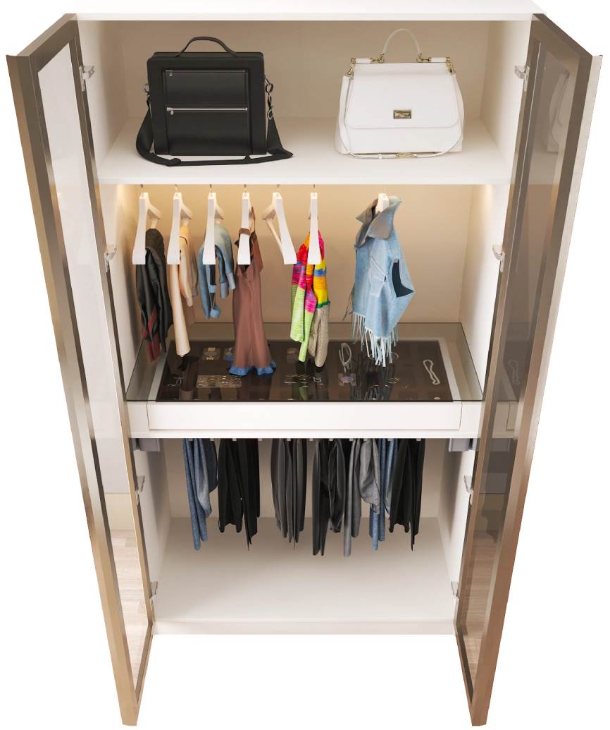 Hunerika Sonsuz dolap-3 Pantolonluk & Aksesuar Çekmeceli ve Askılıklı Modül -Sedef krem -Minifiks Bağlantılı