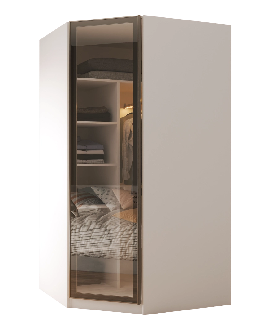 Hunerika Sonsuz dolap - 4 Askılıklı & Raflı Köşe Modül - Sedef krem - Minifiks Bağlantılı