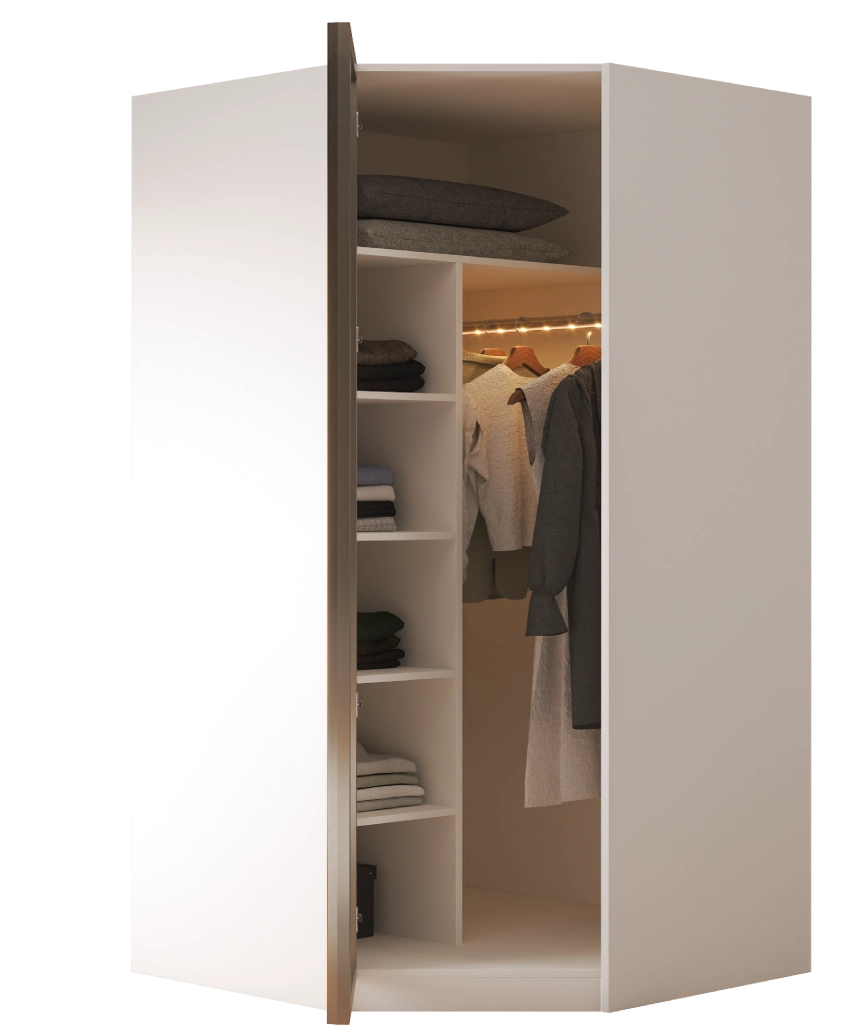 Hunerika Sonsuz dolap - 4 Askılıklı & Raflı Köşe Modül - Sedef krem - Minifiks Bağlantılı