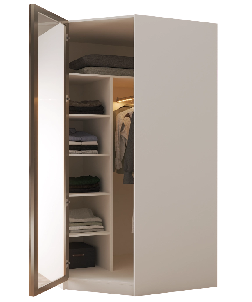 Hunerika Sonsuz dolap - 4 Askılıklı & Raflı Köşe Modül - Sedef krem - Minifiks Bağlantılı