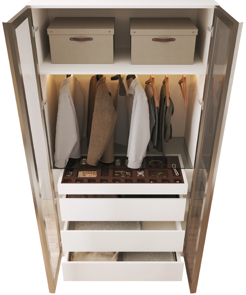 Hunerika Sonsuz dolap-8  3 Çekmeceli & Aksesuar Çekmeceli ve Askılıklı Modül-Sedef krem -Minifiks Bağlantılı - Görsel 4