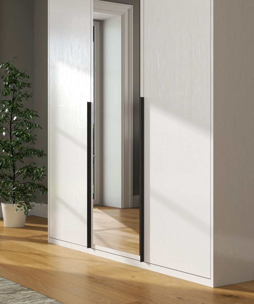 Hunerika Dorba 3  kapaklı Gardırop-Wood Beyaz-Minifiks Bağlantılı - Görsel 4