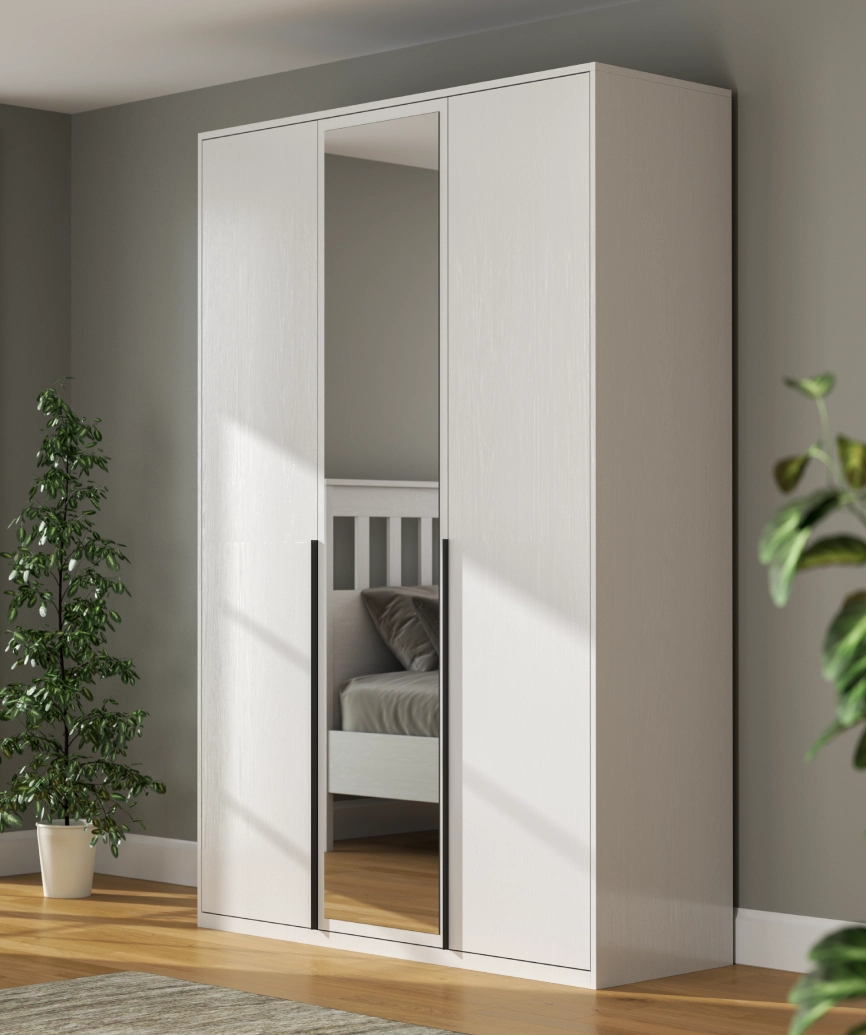 Hunerika Dorba 3  kapaklı Gardırop-Wood Beyaz-Minifiks Bağlantılı - Görsel 5