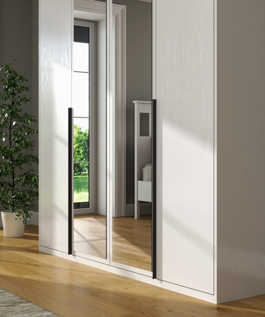 Hunerika Dorba 4  kapaklı Gardırop-Wood Beyaz-Minifiks Bağlantılı - Görsel 5