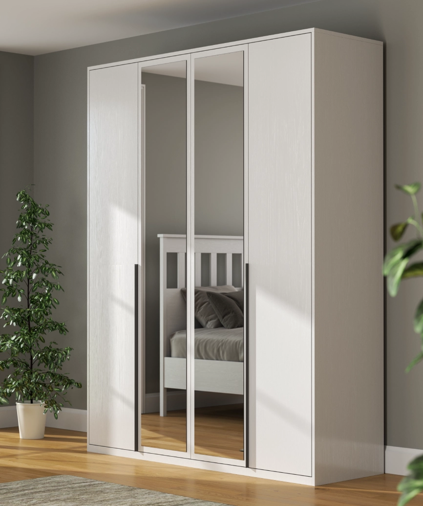 Hunerika Dorba 4  kapaklı Gardırop-Wood Beyaz-Minifiks Bağlantılı - Görsel 4