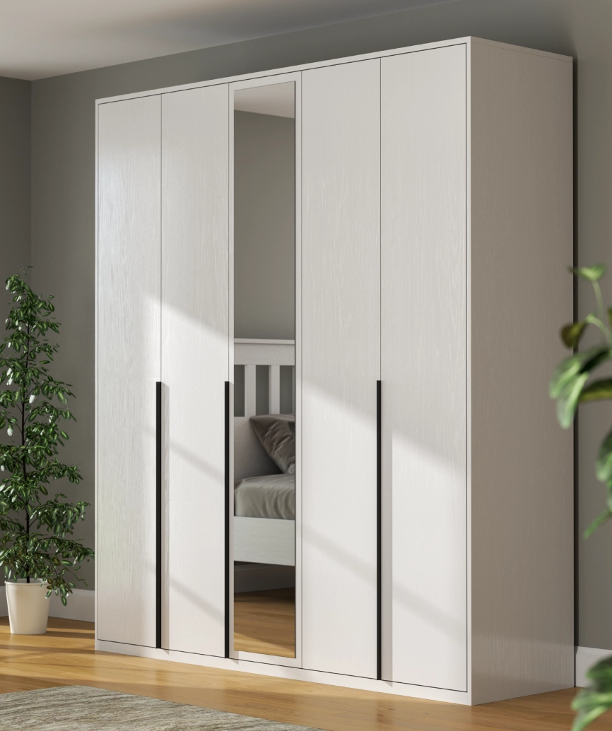 Hunerika Dorba 5 kapaklı Gardırop-Wood Beyaz-Minifiks Bağlantılı - Görsel 5